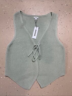 NWT Garage Sage Green Knit Lace-Up Vest